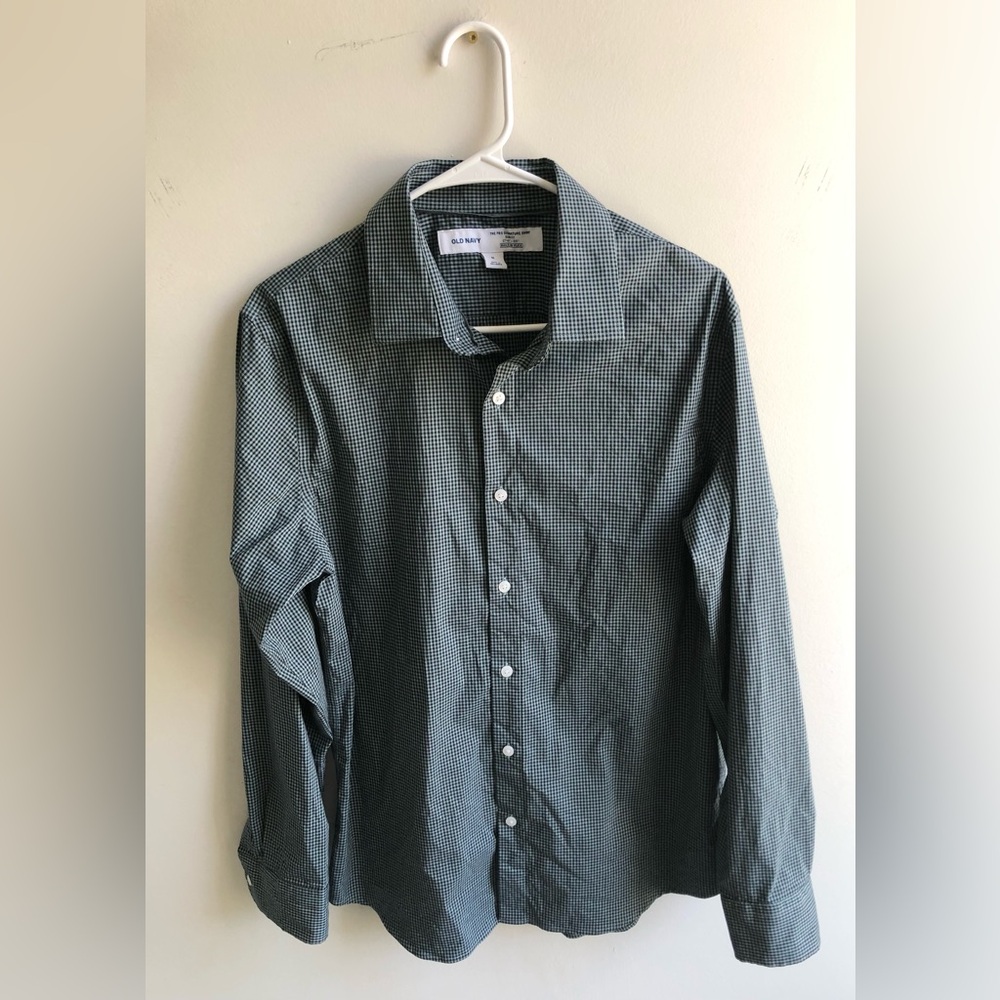 Old Navy Men's Green Plaid Button Down Shirt Long Sleeve Slim Fit